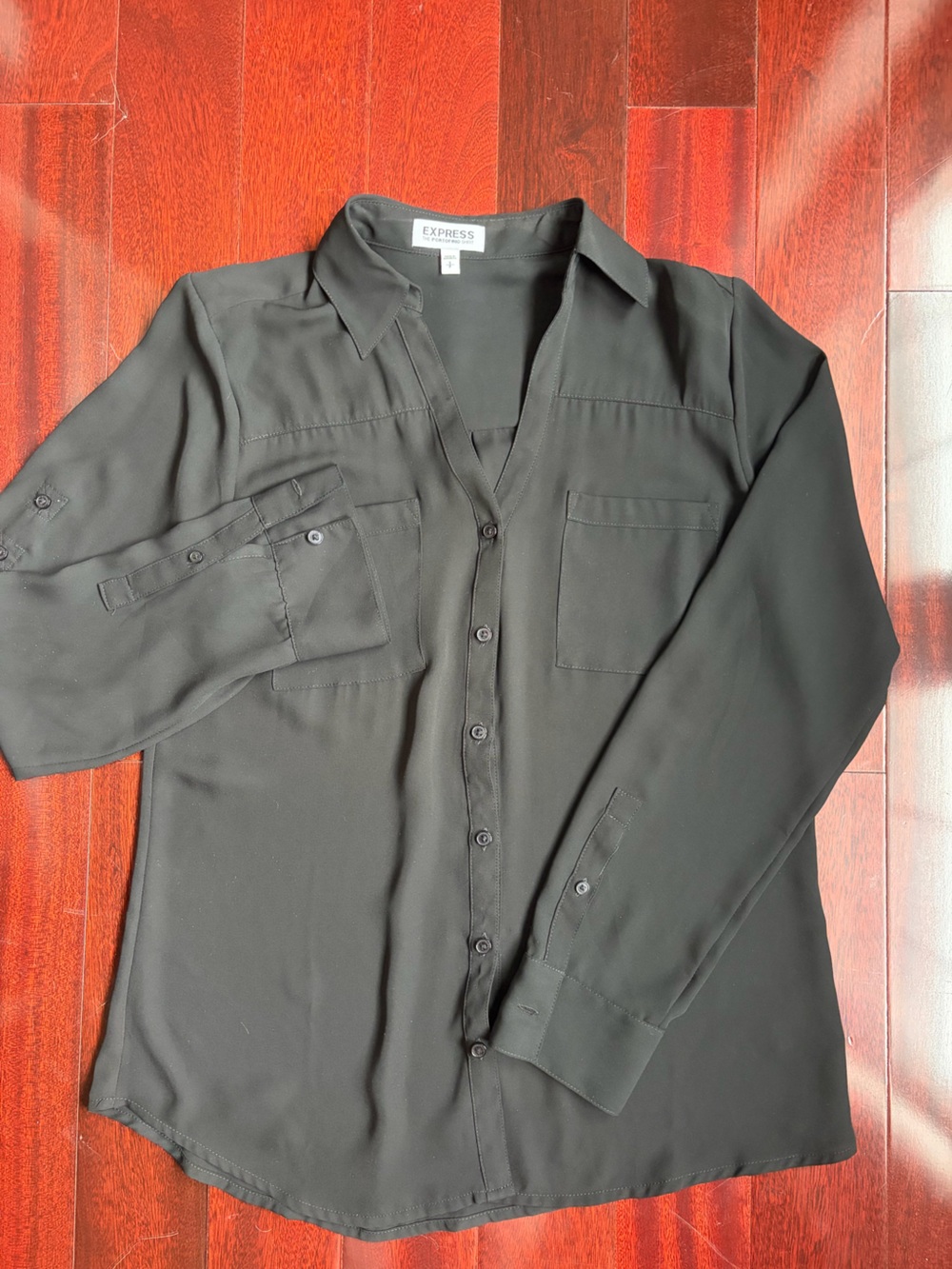 Express Black Button-Up Long Sleeve Shirt